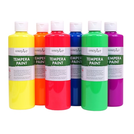 Handy Art Tempera Paint, Pint, Fluorescent 6-Color Set 882-060